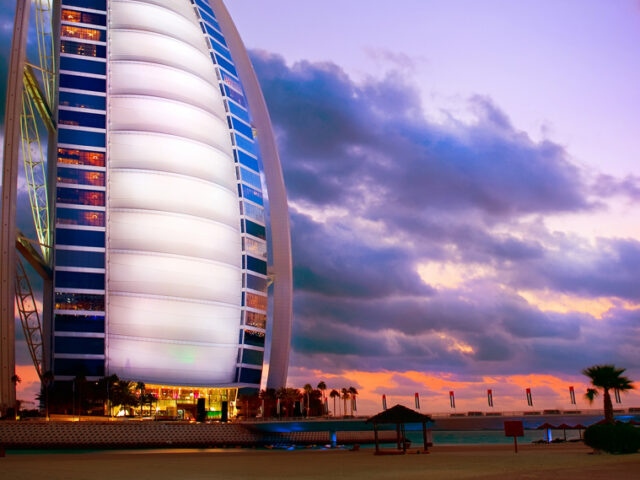 At a height of 321 metres, the architecture of the Burj Al Arab in the shape of a boat sail makes it one of the most recognizable hotels in the world.