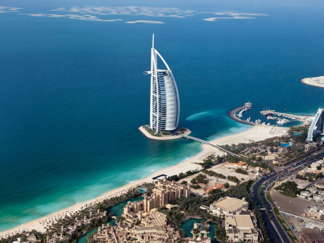 The Burj Al Arab hotel was built in such a way that its shadow does not obscure the beach reserved for its guests.